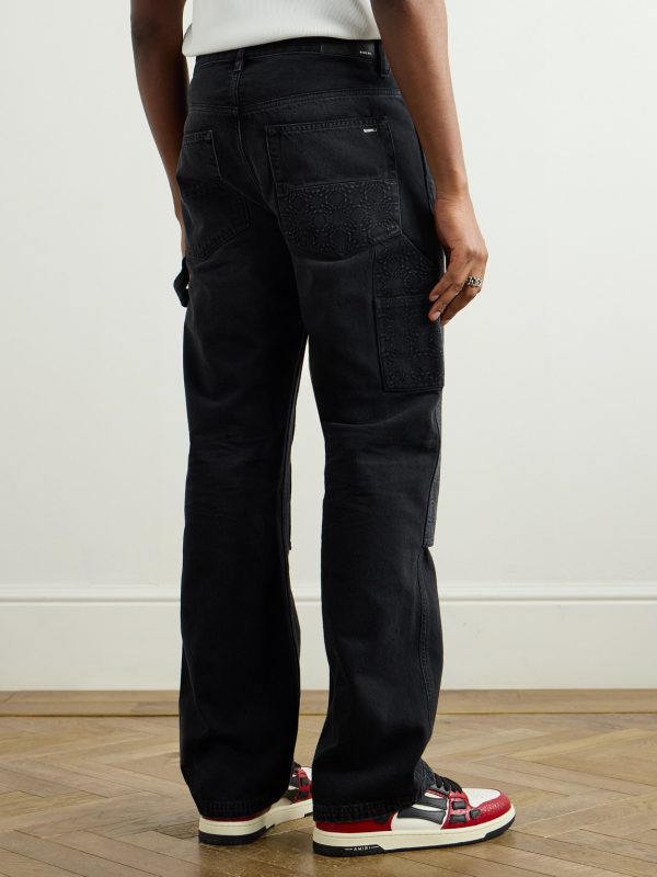 Straight-Leg Panelled Debossed Jeans - BK