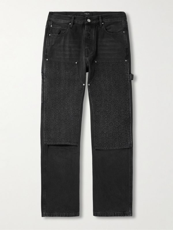 Straight-Leg Panelled Debossed Jeans