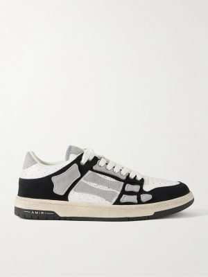 Skel-Top Suede-Trimmed Crystal-Embellished Leather Sneakers Skel-Top Suede-Trimmed Crystal-Embellished Leather Sneakers