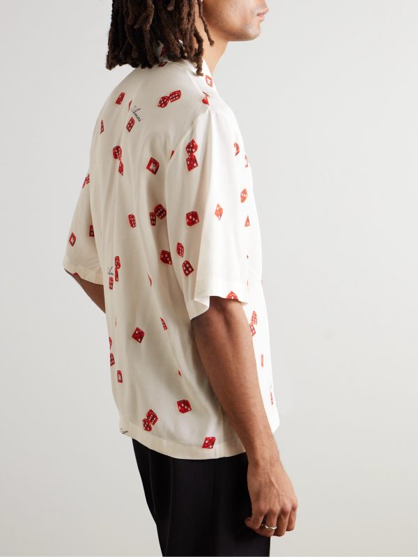 Dice Convertible-Collar Printed Satin Shirt - BK Dice Convertible-Collar Printed Satin Shirt - BK