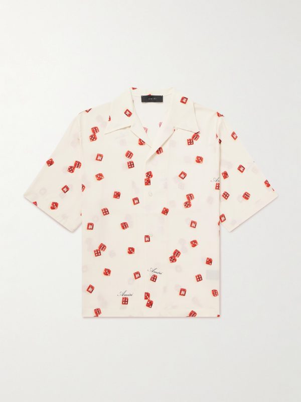 Dice Convertible-Collar Printed Satin Shirt Dice Convertible-Collar Printed Satin Shirt
