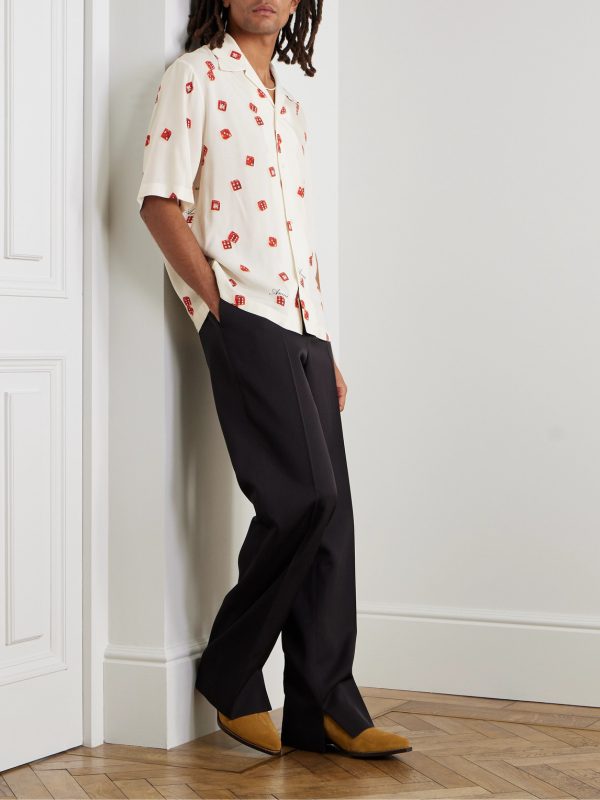 Dice Convertible-Collar Printed Satin Shirt - OU Dice Convertible-Collar Printed Satin Shirt - OU
