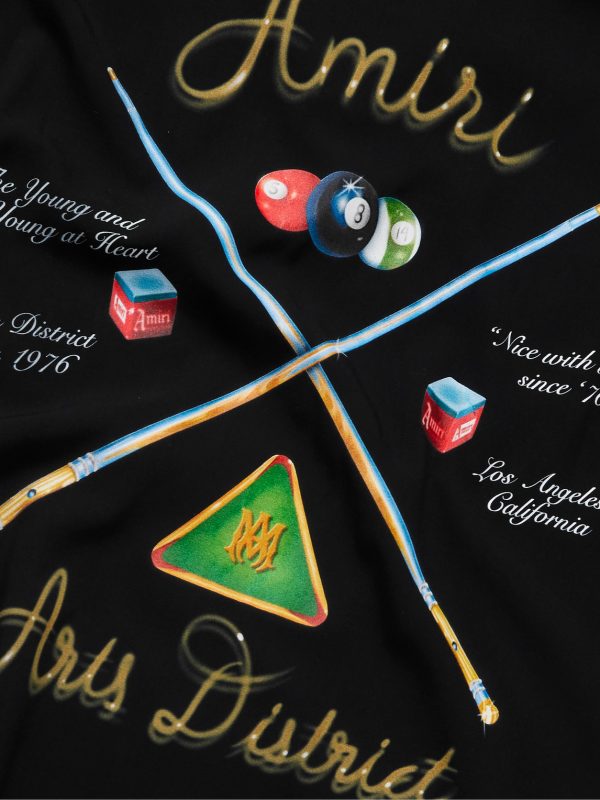 Pool Cue Convertible-Collar Logo-Print Matte-Satin Shirt - E1