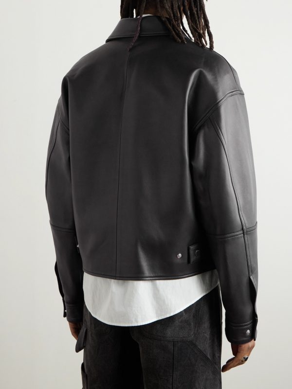 Logo-Debossed Leather Jacket - BK Logo-Debossed Leather Jacket - BK