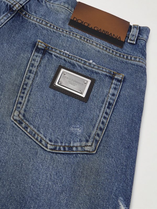 Straight-Leg Logo-Appliquéd Distressed Jeans - CU Straight-Leg Logo-Appliquéd Distressed Jeans - CU