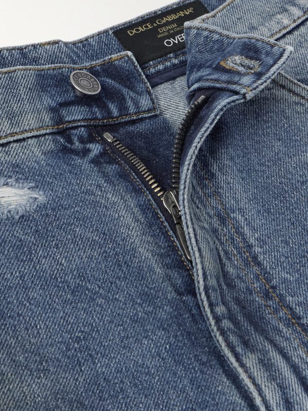 Straight-Leg Logo-Appliquéd Distressed Jeans - E1 Straight-Leg Logo-Appliquéd Distressed Jeans - E1