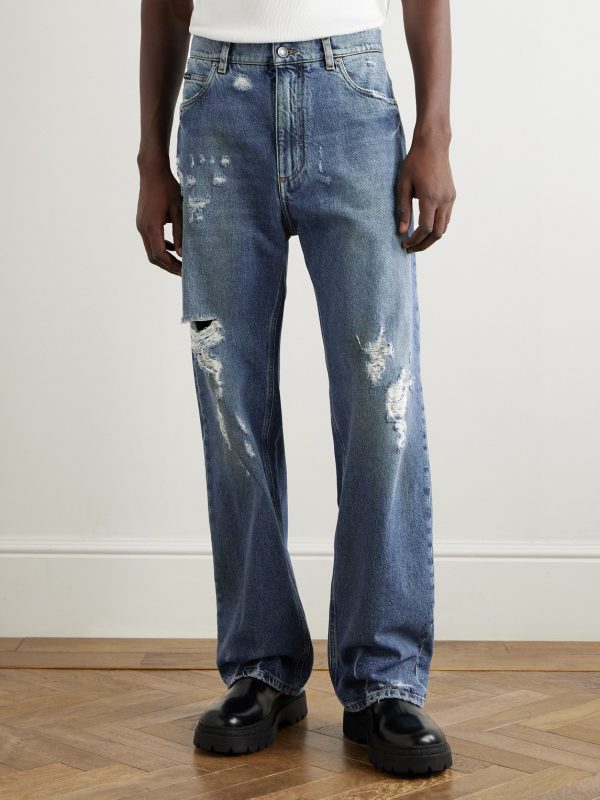 Straight-Leg Logo-Appliquéd Distressed Jeans - FR Straight-Leg Logo-Appliquéd Distressed Jeans - FR