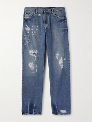 Straight-Leg Logo-Appliquéd Distressed Jeans