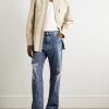Straight-Leg Logo-Appliquéd Distressed Jeans - OU Straight-Leg Logo-Appliquéd Distressed Jeans - OU