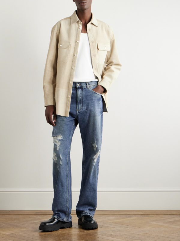 Straight-Leg Logo-Appliquéd Distressed Jeans - OU Straight-Leg Logo-Appliquéd Distressed Jeans - OU