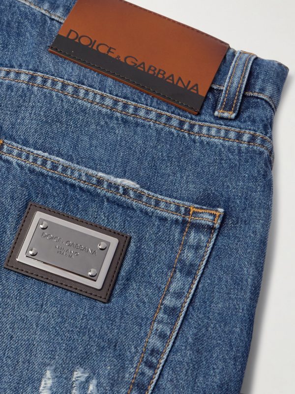 Straight-Leg Distressed Logo-Appliquéd Jeans - CU Straight-Leg Distressed Logo-Appliquéd Jeans - CU