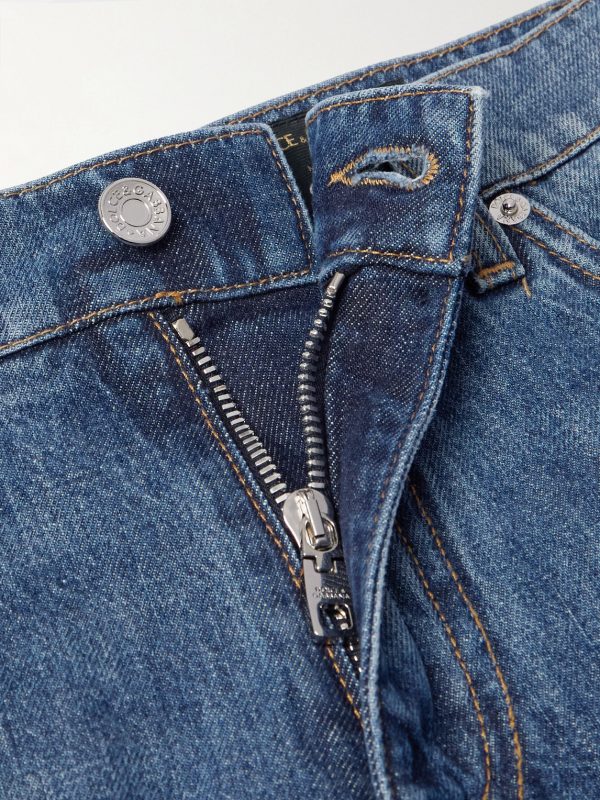 Straight-Leg Distressed Logo-Appliquéd Jeans - E1 Straight-Leg Distressed Logo-Appliquéd Jeans - E1