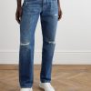 Straight-Leg Distressed Logo-Appliquéd Jeans - FR Straight-Leg Distressed Logo-Appliquéd Jeans - FR