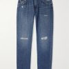 Straight-Leg Distressed Logo-Appliquéd Jeans Straight-Leg Distressed Logo-Appliquéd Jeans