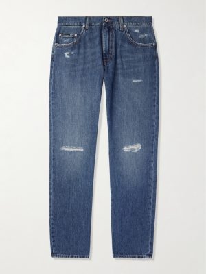 Straight-Leg Distressed Logo-Appliquéd Jeans
