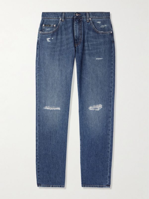 Straight-Leg Distressed Logo-Appliquéd Jeans Straight-Leg Distressed Logo-Appliquéd Jeans