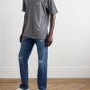 Straight-Leg Distressed Logo-Appliquéd Jeans - OU Straight-Leg Distressed Logo-Appliquéd Jeans - OU