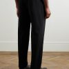 Tapered Pleated Virgin Wool-Blend Gabardine Trousers - BK Tapered Pleated Virgin Wool-Blend Gabardine Trousers - BK