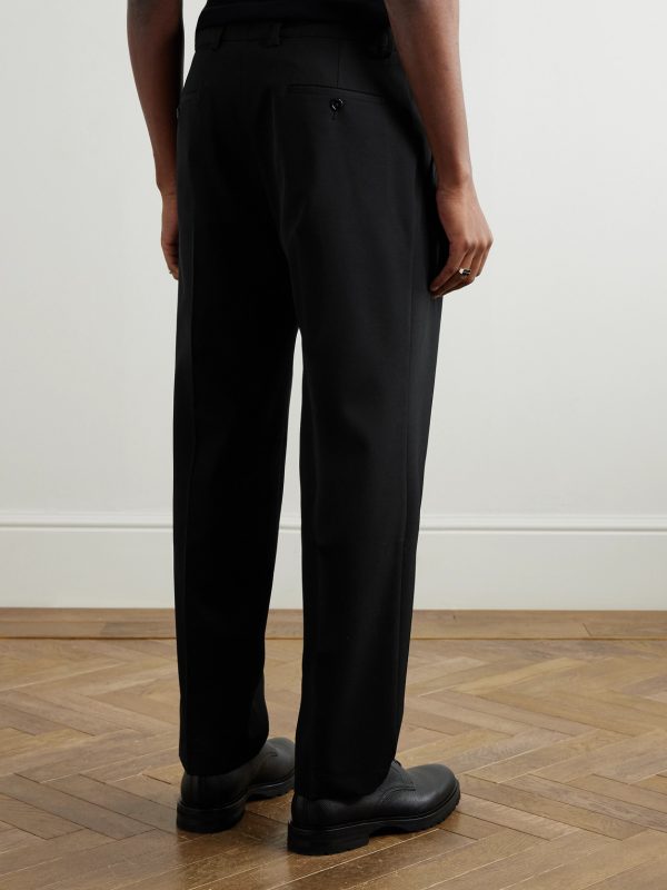 Tapered Pleated Virgin Wool-Blend Gabardine Trousers - BK Tapered Pleated Virgin Wool-Blend Gabardine Trousers - BK