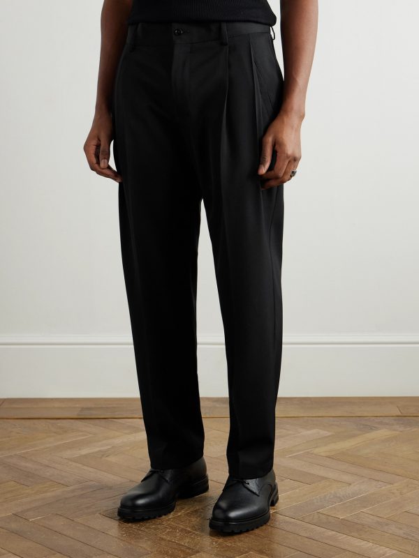 Tapered Pleated Virgin Wool-Blend Gabardine Trousers - FR Tapered Pleated Virgin Wool-Blend Gabardine Trousers - FR
