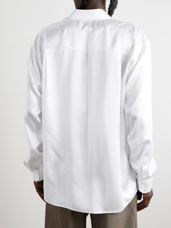 Oversized Logo-Embroidered Silk-Satin Shirt - BK