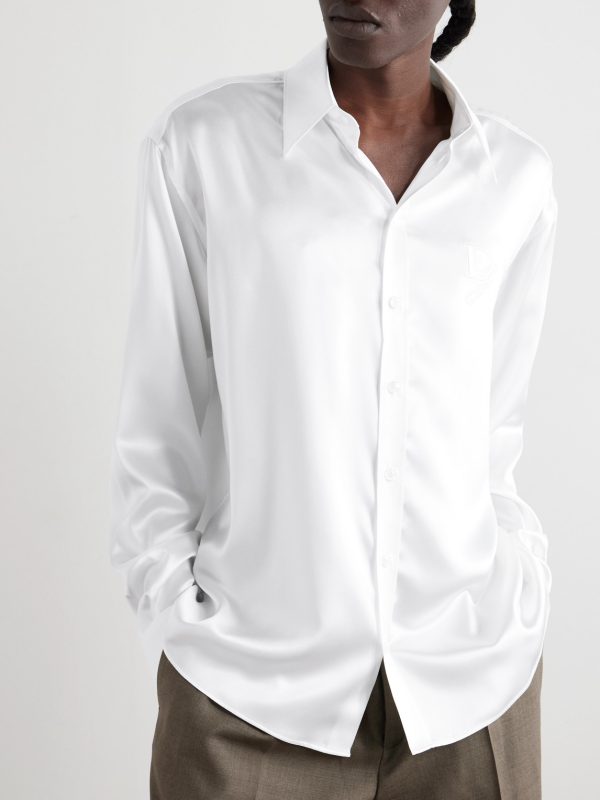 Oversized Logo-Embroidered Silk-Satin Shirt - FR