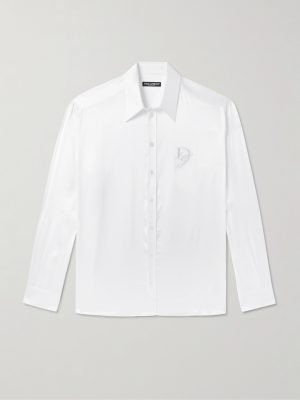 Oversized Logo-Embroidered Silk-Satin Shirt