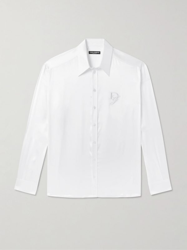 Oversized Logo-Embroidered Silk-Satin Shirt