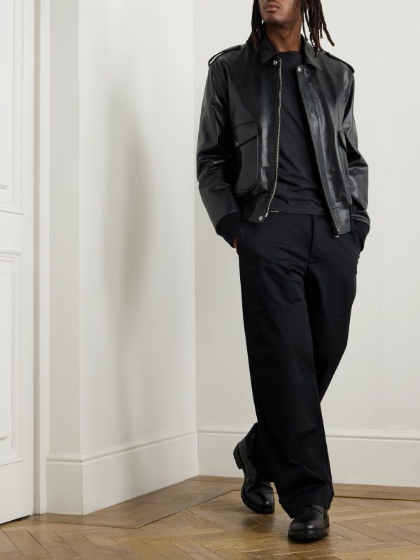 Straight-Leg Logo-Appliquéd Paneled Cotton-Blend Gabardine Trousers - OU Straight-Leg Logo-Appliquéd Paneled Cotton-Blend Gabardine Trousers - OU