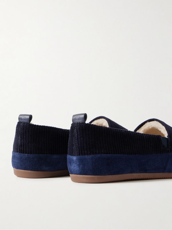Shearling-Lined Suede-Trimmed Cotton-Corduroy Loafers - BK Shearling-Lined Suede-Trimmed Cotton-Corduroy Loafers - BK