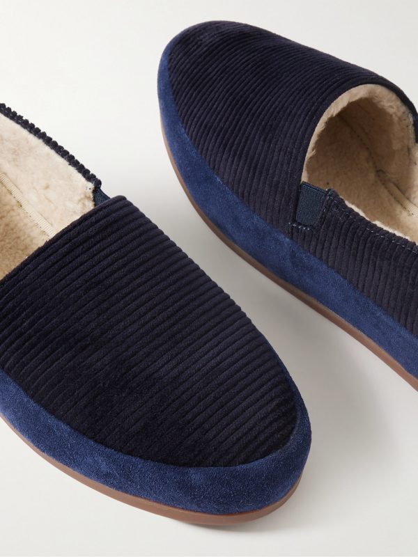 Shearling-Lined Suede-Trimmed Cotton-Corduroy Loafers - CU Shearling-Lined Suede-Trimmed Cotton-Corduroy Loafers - CU
