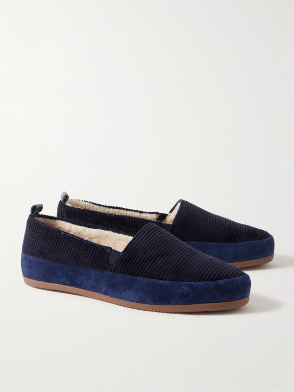 Shearling-Lined Suede-Trimmed Cotton-Corduroy Loafers - FR Shearling-Lined Suede-Trimmed Cotton-Corduroy Loafers - FR
