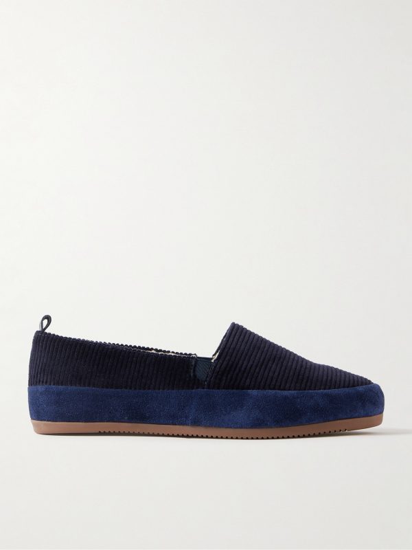 Shearling-Lined Suede-Trimmed Cotton-Corduroy Loafers Shearling-Lined Suede-Trimmed Cotton-Corduroy Loafers