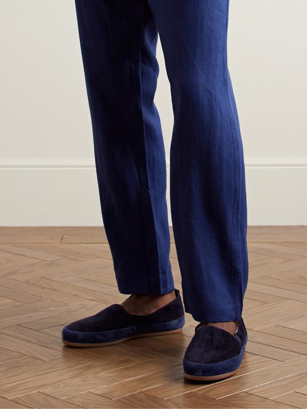 Shearling-Lined Suede-Trimmed Cotton-Corduroy Loafers - OU Shearling-Lined Suede-Trimmed Cotton-Corduroy Loafers - OU