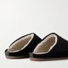 Suede-Trimmed Shearling-Lined Wool Slippers - BK Suede-Trimmed Shearling-Lined Wool Slippers - BK