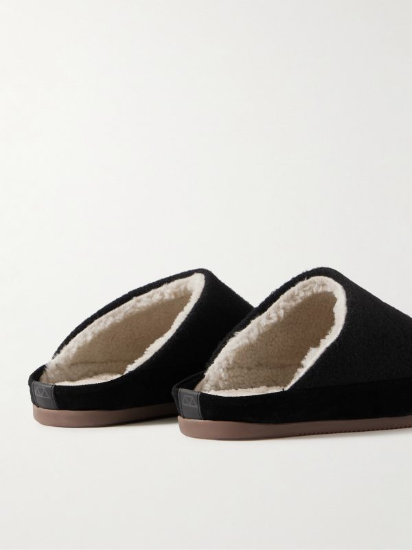 Suede-Trimmed Shearling-Lined Wool Slippers - BK Suede-Trimmed Shearling-Lined Wool Slippers - BK