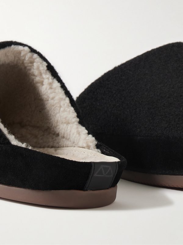 Suede-Trimmed Shearling-Lined Wool Slippers - CU Suede-Trimmed Shearling-Lined Wool Slippers - CU