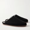 Suede-Trimmed Shearling-Lined Wool Slippers - FR Suede-Trimmed Shearling-Lined Wool Slippers - FR