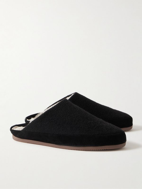 Suede-Trimmed Shearling-Lined Wool Slippers - FR Suede-Trimmed Shearling-Lined Wool Slippers - FR