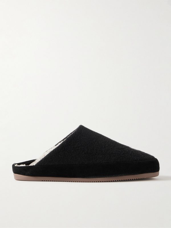 Suede-Trimmed Shearling-Lined Wool Slippers Suede-Trimmed Shearling-Lined Wool Slippers