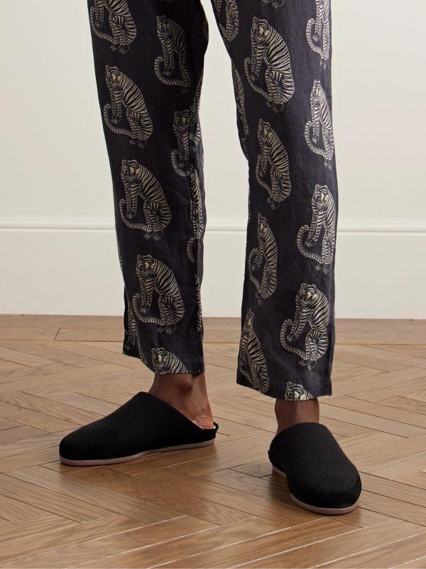 Suede-Trimmed Shearling-Lined Wool Slippers - OU Suede-Trimmed Shearling-Lined Wool Slippers - OU