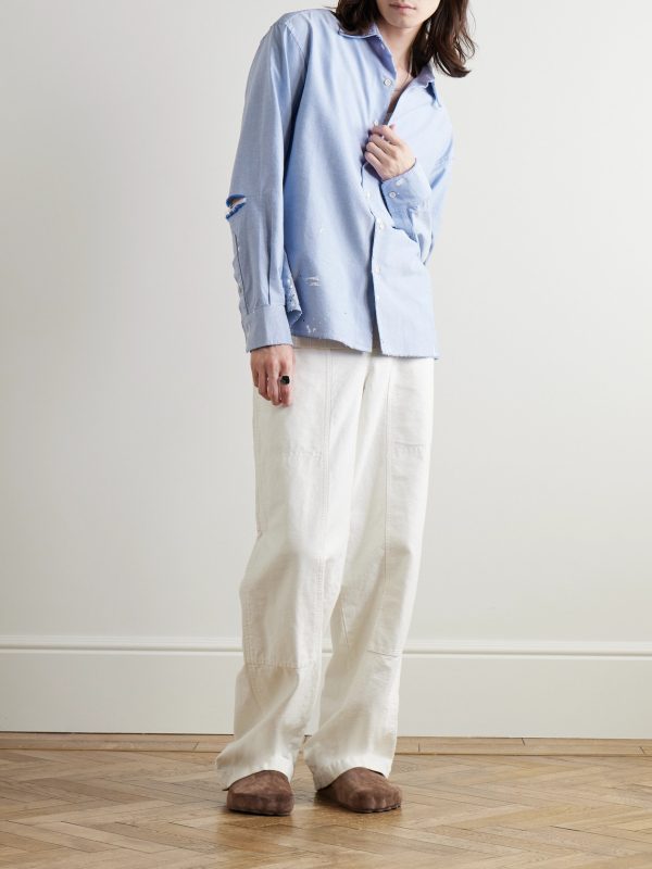 Starr Distressed Paint-Splattered Cotton Oxford Shirt - OU Starr Distressed Paint-Splattered Cotton Oxford Shirt - OU