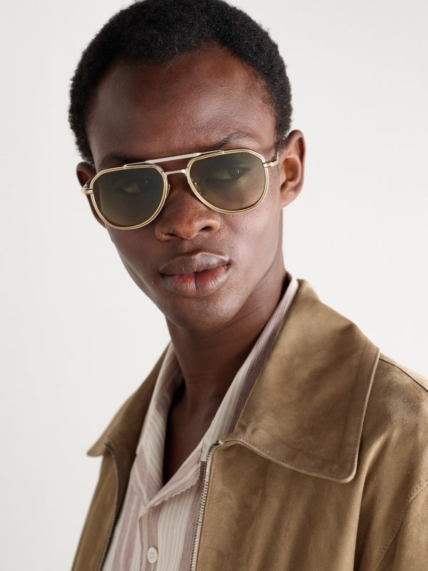 Commander Aviator-Style Brushed Two-Tone Beta Titanium Sunglasses - OU Commander Aviator-Style Brushed Two-Tone Beta Titanium Sunglasses - OU