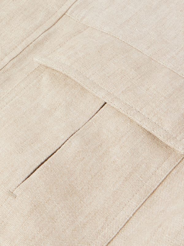 Leather-Trimmed Linen Overshirt - E1 Leather-Trimmed Linen Overshirt - E1