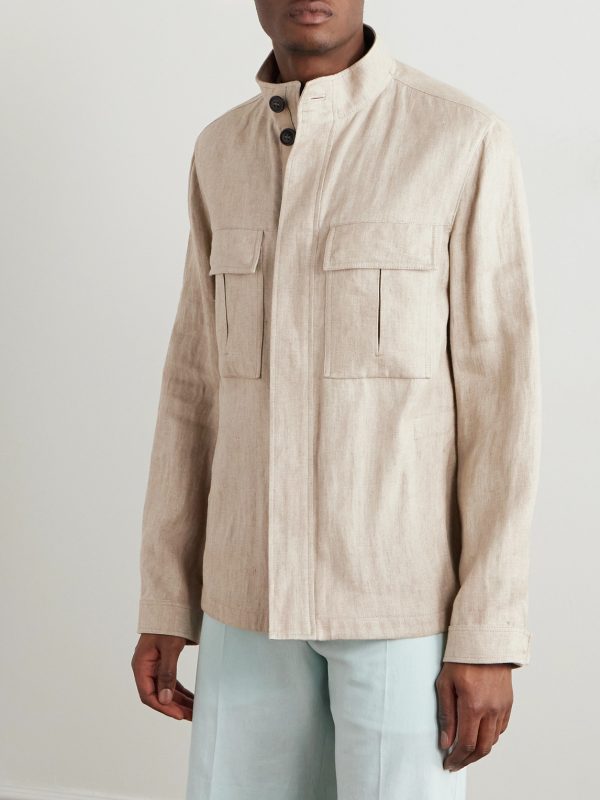 Leather-Trimmed Linen Overshirt - FR Leather-Trimmed Linen Overshirt - FR