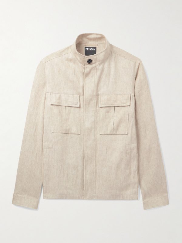 Leather-Trimmed Linen Overshirt Leather-Trimmed Linen Overshirt