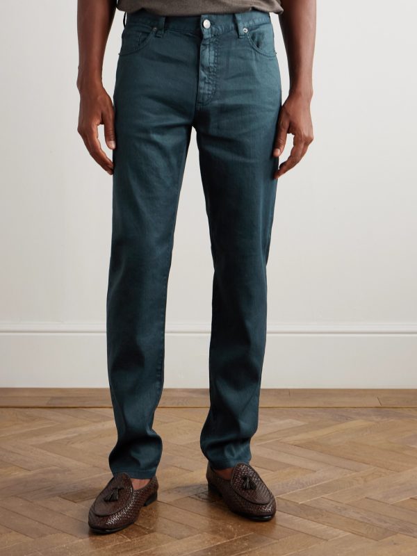Roccia Slim-Fit Straight-Leg Garment-Dyed Linen-Blend Trousers - FR Roccia Slim-Fit Straight-Leg Garment-Dyed Linen-Blend Trousers - FR