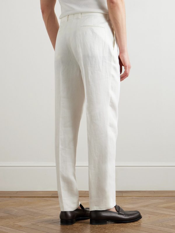 Straight-Leg Pleated Linen-Twill Trousers - BK Straight-Leg Pleated Linen-Twill Trousers - BK