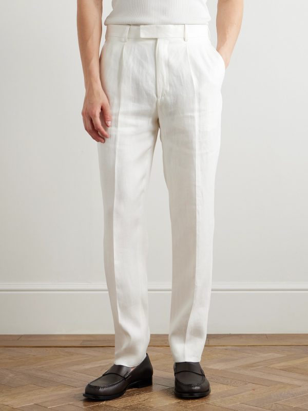 Straight-Leg Pleated Linen-Twill Trousers - FR Straight-Leg Pleated Linen-Twill Trousers - FR