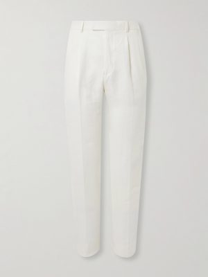Straight-Leg Pleated Linen-Twill Trousers Straight-Leg Pleated Linen-Twill Trousers